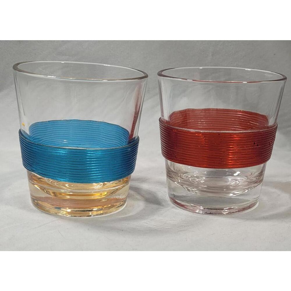 Federal Glass Double Old Fashioned Glass with Colored Bands - Vintage